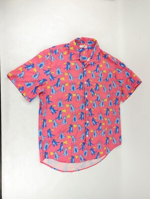 ChArmkp R Shirt Mens XL Pink Shirt Blue Godzillas Short Sleeve-image