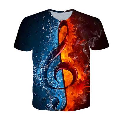 Cartoon Music Guitar 3D Printed Short Sleeve T-shirt for Teens - Casual Loose Fi-image