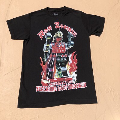 Rob Zombie Screaming Lord Dinosaur Band Shirt Robot Godzilla Black — Size Large-image