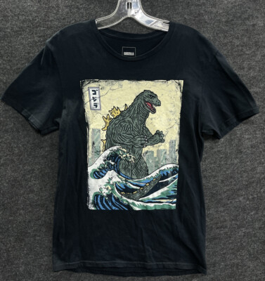 Godzilla Movie Waves T Shirt Mens Small Monster Toho Black -image