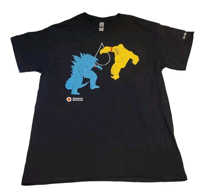 American Red Cross T Shirt Large Black Godzilla King Kong Movie Promo -image