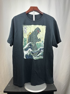 Godzilla Toho Men’s Godzilla Wood Carving Style Shirt Black Size XL-image