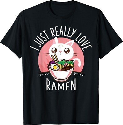 Funny Cat Ramen Anime Merch Kawaii Clothes Graphic Tees Men T-Shirt-image
