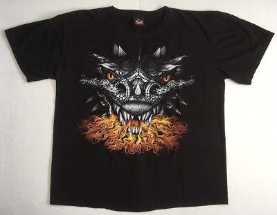 DRAGON SHIRT HOT ROCK VTG HEAVY METAL FLAME GODZILLA Y2K MEDIEVAL FANTASY HORROR-image