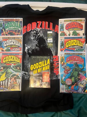 Godzilla Marvel Comic books 6, 1 Godzilla shirt NEW, 1 Godzilla book -image