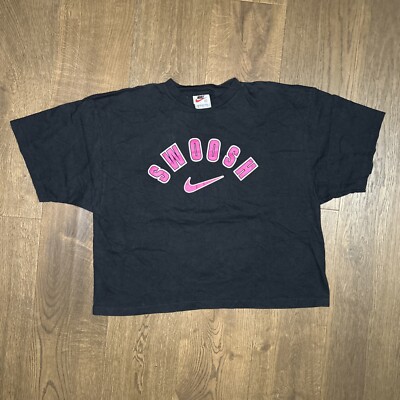 Vintage 70s Nike Swoosh Spellout Rare Cropped T-Shirt Black Size X-Large-image
