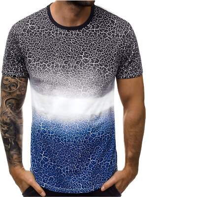 Men's Casual Summer 3D Printed Gradient T-Shirt - Slim Fit Floral Geometric Shor-image