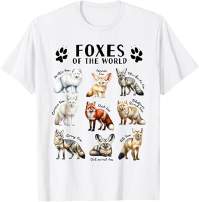 Foxes of the World Educational Collection Fox Types Animal T-Shirt-image