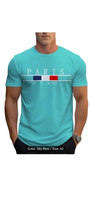 Men’s Fashion Casual Round Neck T-shirts Summer, Color SKY Blue,  Size XL-image