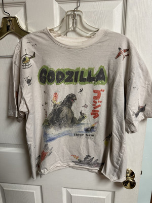 Teddy Fresh X Godzilla Crop T Shirt Crew King Of Monsters Rare White Distressed-image