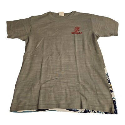 GODZILLA FOLCART T-SHIRT UKIYOE MT FUJI AND GIANT GRAY Large VTG Y2K-image