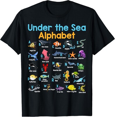 ABC Animals Under Water A-Z Types of Sea Animals Alphabet T-Shirt-image