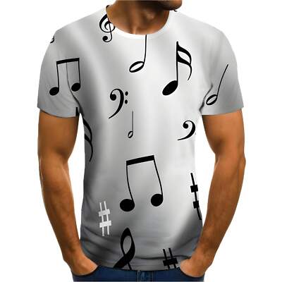 Flame Music Note 3D Graphic Short Sleeve Men's T-Shirt, Round Neck Casual Wear,-image
