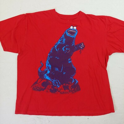 Threadless t-shirt Cookie Monster X Godzilla cartoon art medium faded-image