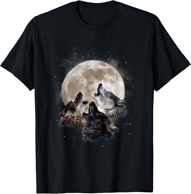 Three Wolves Howling at the Moon - Wolf Lover T-Shirt-image