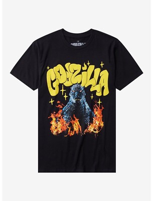 Godzilla Flames Puff Print T-Shirt XL-image
