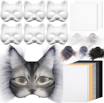 DIY Therian Mask Kit Blank Cat with Felt Fabric Sheet Plush Grey Series -image