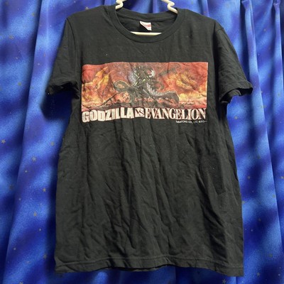 Godzilla Evangelion Black T-Shirt Size M Battle Scene Print Unused Fan Item-image