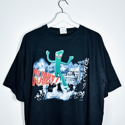 RARE Vintage 1998 Gumby Godzilla Japan Shirt By Cronies Black Size XL-image