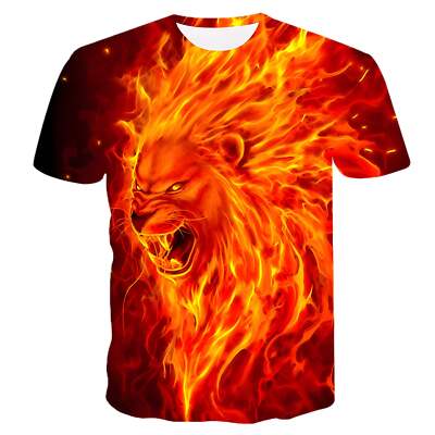 Flame Lion Graphic 3D Print Casual Short Sleeve T-Shirt for Men in Various Sizes-image