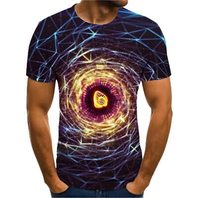3D Swirl Print Slim Fit Cotton Short Sleeve Men's Summer Tee with Round Neck for-image