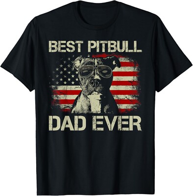 Best Pitbull Dad Ever Tshirt Funny Us Flag Gifts for Dog Dad T-Shirt-image