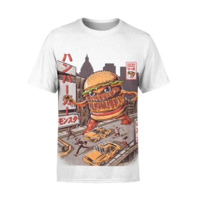 Ilustrata T-Shirt Burgerzilla Official White Short Sleeve Tee Kaiju T-Shirt-image