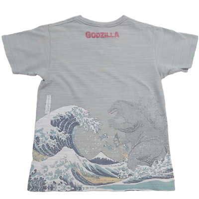 Godzilla x Toho Co. T-Shirt Japanese Kanagawa Great Wave Ukiyo-e Parody Tee Sz M-image