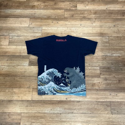Navy and multi-coloured Godzilla vintage Japanese print t-shirt #streetwear-image