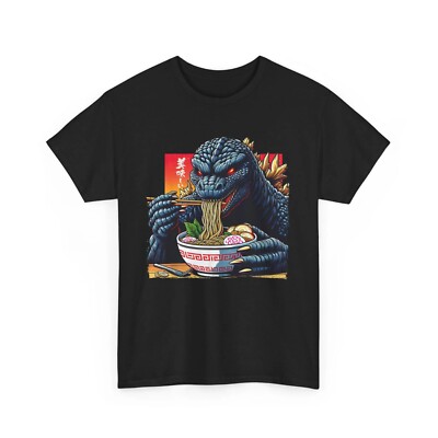 Godzilla Eating Ramen T-Shirt, Japanese Monster Tee, Kaiju Lover Shirt, Funny Ra-image