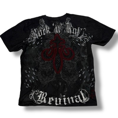 VTG J Steger Y2K T-shirt Distressed Rock N Roll Revival Fleur de Lis Affliction-image
