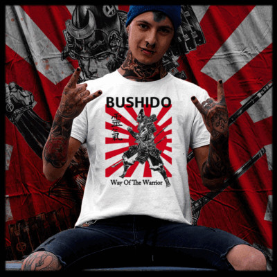 Samurai t-shirt bushido code Katana sword Japanese warrior Ronin Kanji white tee-image