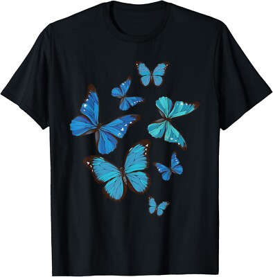 Blue Morpho Butterfly Swarm Lepidoptera Lover Entomologist T-Shirt-image