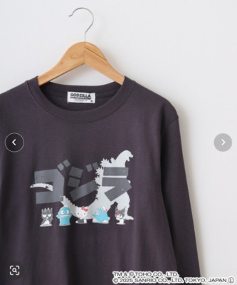 Godzilla x Sanrio Characters Long Sleeve T-Shirt Chacoal Unisex JP LTD Original-image
