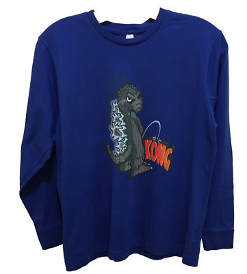 Cartoon Godzilla humiliating Kong  ~Blue Tee shirt Youth Size L by L.A.T. cotton-image