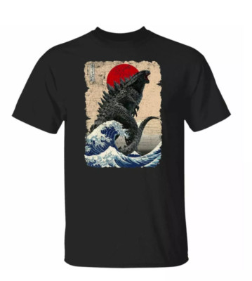 Godzilla and the Wave Men T-Shirt Funny For Men Tee, Gift Trend, Men Crewneck-image