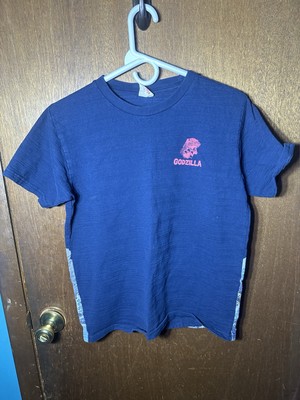 Godzilla Navy Blue Cotton T-shirt Ukiyoe Wave Print Size M-image