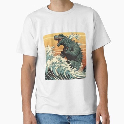 Great waves with Godzilla Classic T-Shirt T-Shirt Made in US/AUS Size S-2XL-image