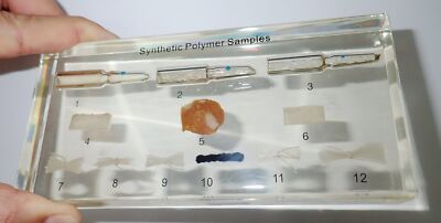 12 Synthetic Polymer Sample Set in Clear Lucite Block Teaching Kit T810-image