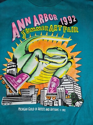 Ann Arbor Michigan  1992 Summer Art Fair T Shirt with Godzilla, L, RARE-image