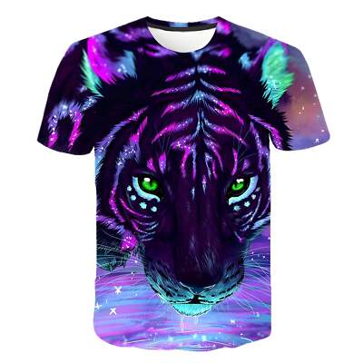 3D Digital Printed Mesh T-shirt featuring Sci-Fi Tiger Head Design for Youth - S-image