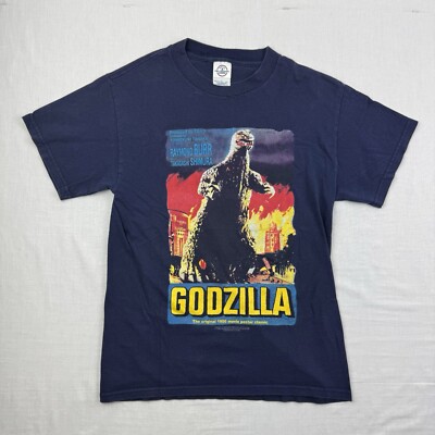 Vintage Godzilla T Shirt Adult Small Blue Movie Poster Classic Y2K Thriller-image