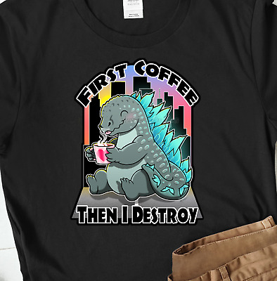 Godzilla Monster Coffee Lovers T-Shirt Cute Funny Novelty Gift Kids Ladies Mens-image