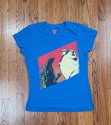 Busted Tees Womens M Short Sleeve Godzilla Vs Stay Puft Marshmallow Man-image