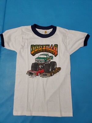 Vintage Medallion Godzilla Monster Truck T-Shirt Size Small 80s Single Stitch -image