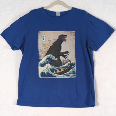 Godzilla Japanese ROAR Dinosaur Blue Tee Shirt Men's Size L-image