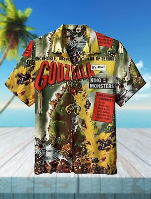 Godzilla King Of Monsters Tropical Hibiscus Vintage Beach Hawaiian Unisex Shirt-image
