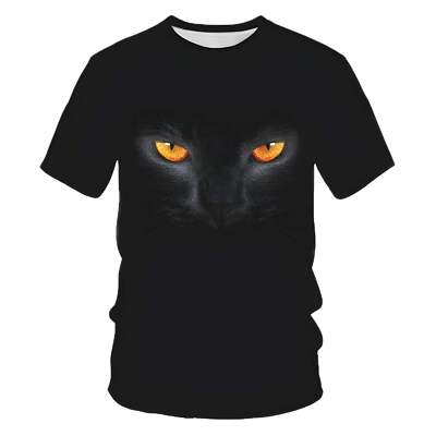 Cute Cat Graphic Short Sleeve Loose Fit Men's T-Shirt for Teenagers - Round Neck-image