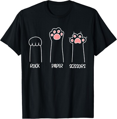 Rock Paper Scissors Hand Game Cute Paw Funny Cat T-Shirt-image