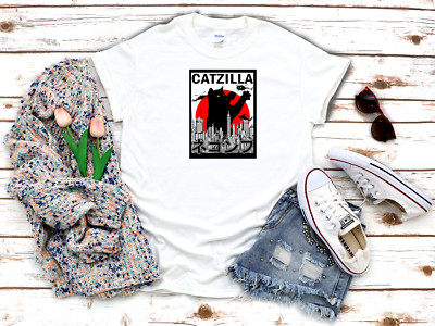 Catzilla Godzilla Figure Cat Poster Design 3/4 Short Sleeve Woman T Shirt F047-image